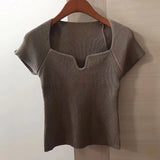 new spring sqaure collar sleeveless knitting pullover slim short high waist top female tank