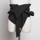 Black Cloth Asymmetrical Bow Bandage Wide Belt Personality Women New Fashion Tide All-match Spring Autumn 2023