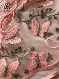 Women Butterfly Embroidery Bodysuits Transparent Mesh Camis Jumpsuits French Underwear Lace Up Sexy Beach