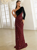 Sequin Ruched One-Shoulder