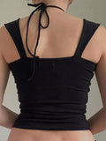 Solid Color Pleated Halter Tank Top-Outfit