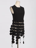 Toloer 2024 New Fashion Round Neck Sleeveless Round Piece Splicing Design Sense Tassel Advanced Sense Pure Color Top Vest-Outfit