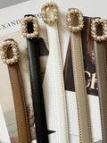 Fashion Women's PU Leather Belt Diamond Decoration Pearl Dress Belt Solid Color Belts All Season 2023 Trend New