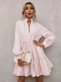 New Fashion Temperament Women's Fungus Lace Collar Solid Color Ruffled V-neck Lantern Long-sleeved Loose Casual