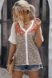 Print Eyelet Flounce Sleeve Buttoned