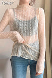 New Transparent Korean Loose Women Lace Blouse 3 Colors Female Bottoming Blouses Plus Size Cheaper