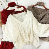 Winter Twisted Pullover Sweaters Female Knit Long Sleeve V Neck Crop Sweater Tops Korean Y2K Halter Jumper Pull