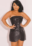 Black Sexy Strapless Solid PU Leather Button Mini Club