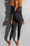 Casual Zipper Up Rompers Womens Jumpsuit Deep V Neck Full Sleeve One Piece Overall Casual Workout Skinny