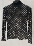 Fashion Women's T-Shirt Sexy Slim High Neck Long Sleeve Rhinestones Diamond Black Hollow Out Tops Autumn 2023 New