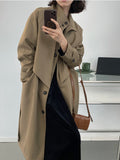 Fashion Women's Trench Coat New Lapel Loose Single Breasted Long Sleev Sashes Back Spliced Windbreaker Autumn 2023