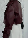 Hot Selling 2024 Fall / Winter Fashion New Vintage Leather Biker Jacket Red Brown Jacket Female-Outfit