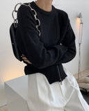 Winter Women Elastic Mohair Round Neck Zipper Sweater Female Doubleside