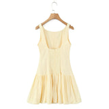 Buttoned Puff Ruched Mini Dress-Outfit