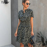 Women Leopard Casual Black Summer Ruffle Mini Dresses Buttons Ladies Purple Waisted Fitted Clothing 2023 Womens