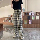 Women Plaid Pants Loose Wide Leg Trousers Korean Style Oversize Retro Teen Straight Trousers Female Long Pants