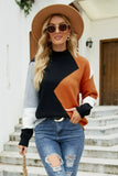 Block Mock Neck Ribbed Trim