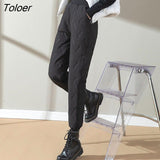 2023 Winter Warm Down Cargo Pants Women Elastic High Waist Harem Pantalones Woman Streetwear Solid Cotton
