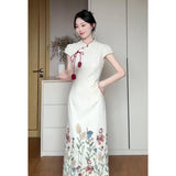 Chinese Temperament High-End Printing Slim Thin Cheongsam Dress Women's Summer New National Style Long