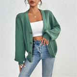 Women's Temperament V-Neck Long-Sleeved Sweater Fashion Jersey Thread White-Bordered Cuffs Knitted
