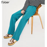 Women Sweatpants 2022 Autumn Elastic Waist Loose Straight Trousers Black Blue Casual Streetwear Sport
