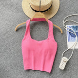 Summer Basic Halter Sexy Camisole Women Elastic Waist Design Slim Strap Top Korean Female Y2K Backless Beach