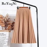 Women Vintage New Fashion Skirt Elastic High Waist Pleated Leisure Retro Skirt Female Streetwear Luxury Faldas
