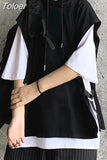 Punk Hoodies Harajuku Hoodie Girl Hip Hop Tops Men's Gothic Women's clothing black and white fake two-piece hooded