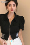 Blusas De Mujer Summer Blouses for Women Puff Sleeve Zipper Crop Tops Temperament Shirts Fashion Korean Tunic White