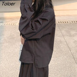 Women sets Black Skirt and Tops 2 Piece Simple Leisure Single Breasted Long-sleeve Shirts Mid-calf Length A-line Skirts