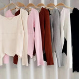 Collar Slim Knitted Tops Women 2022 Autumn Temperament Pullover Basic Sweater Long Sleeve Stretch Cropped