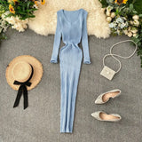 Women's Autumn And Winter 2025 New Korean Version Of Simple Solid Color Long Sleeves Tight Waist Thin Knit Long