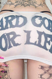 Letter Print White Sheer Mini Skirt Y2k Streetwear Womens Clothing Gothic Sexy White Summer Skirts