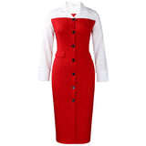 Women's Autumn And Winter Women's Fashion Career Long-Sleeved Suit Collar Splicing Bag-Gushion Pencil Dress
