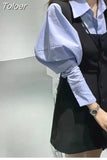 Ropa Mujer Fashion Two Piece Set for Women Sweet Puff Sleeve Shirt Slim Fit Strap Dress Outfits Roupas Femme Korean