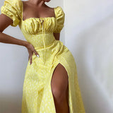 Women's New Broken Flower Collar Sexy Open Fork Spring Dress