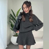 Winter New Solid Color High-Collar Lazy Knitwear Design Skirt Dress
