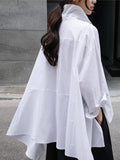 2023 New Spring Autumn Lapel Long Sleeve White Back Long Loose Big Size Irregular Shirt Women Blouse Fashion Tide