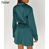 Sexy Black Satin V Neck Dresses For Women Long Sleeve Pencil Mini Dress Solid High Waist Ruched Dress 2022 Autumn