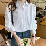 White Shirt Women Autumn Turn-down Collar Solid Blouses Women's Shirts Casual Loose Cotton Shirt Women Overzise