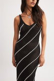 Women's Fashion Elegant Crochet Sling Dress V-Neck Striped Sexy Wisted