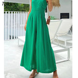 Spring Summer Single Shoulder Suspender Jumpsuit Boho Fashion Casual Holiday Beach Women Clothing Solid Sexy