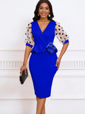 Summer New Mesh Velvet Bubble Sleeve V Neck Fashion Elegant Bag Of Hip