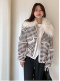 2022 Autumn Winter Faux Lamb Fur Sheepskin Coat Plaid Granular Sheep Shearing Jacket Female Casual Warm