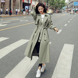 England Style Double-Breasted Long Women Trench Coat Belted with Flaps Spring Autumn Lady Windbreaker Duster Coat Female