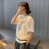 Vests Women Hollow Out Design Sleeveless Spring Students Solid Leisure Korean Basic O-neck Breathable Chic Outerwear