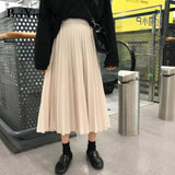 Women Pleated High Waist Skirt Vintage Casual Spring Summer Midi Skirts Female Autumn Korean Saia Mujer Faldas
