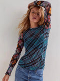 Girls Classic Lattice Retro-Print Long-Sleeved Top