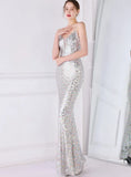 Vintage Strap Sleeveless Solid Sequined Mermaid Evening