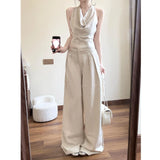 Neck Collar Vest Temperament High-End Blouse Broad Leg Slack Feel To Wear